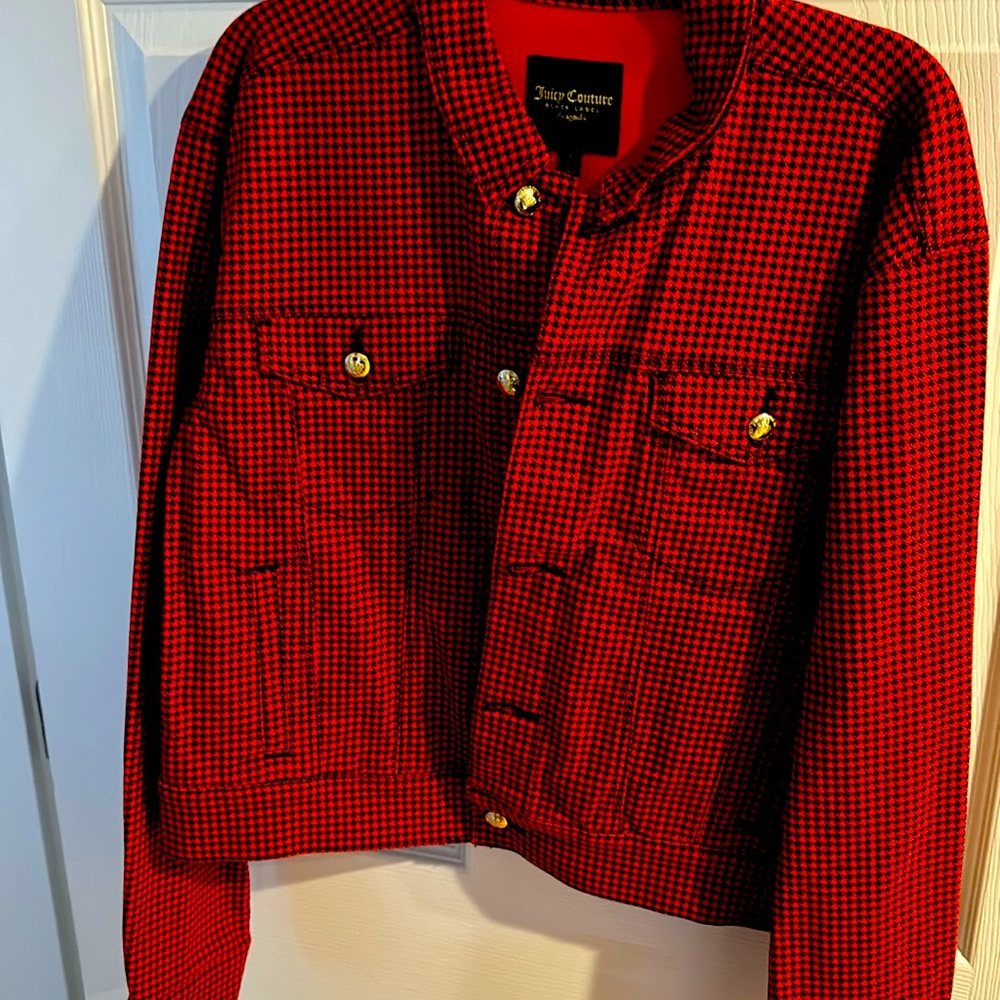 Juicy Couture, buffalo plaid, denim jacket, size large